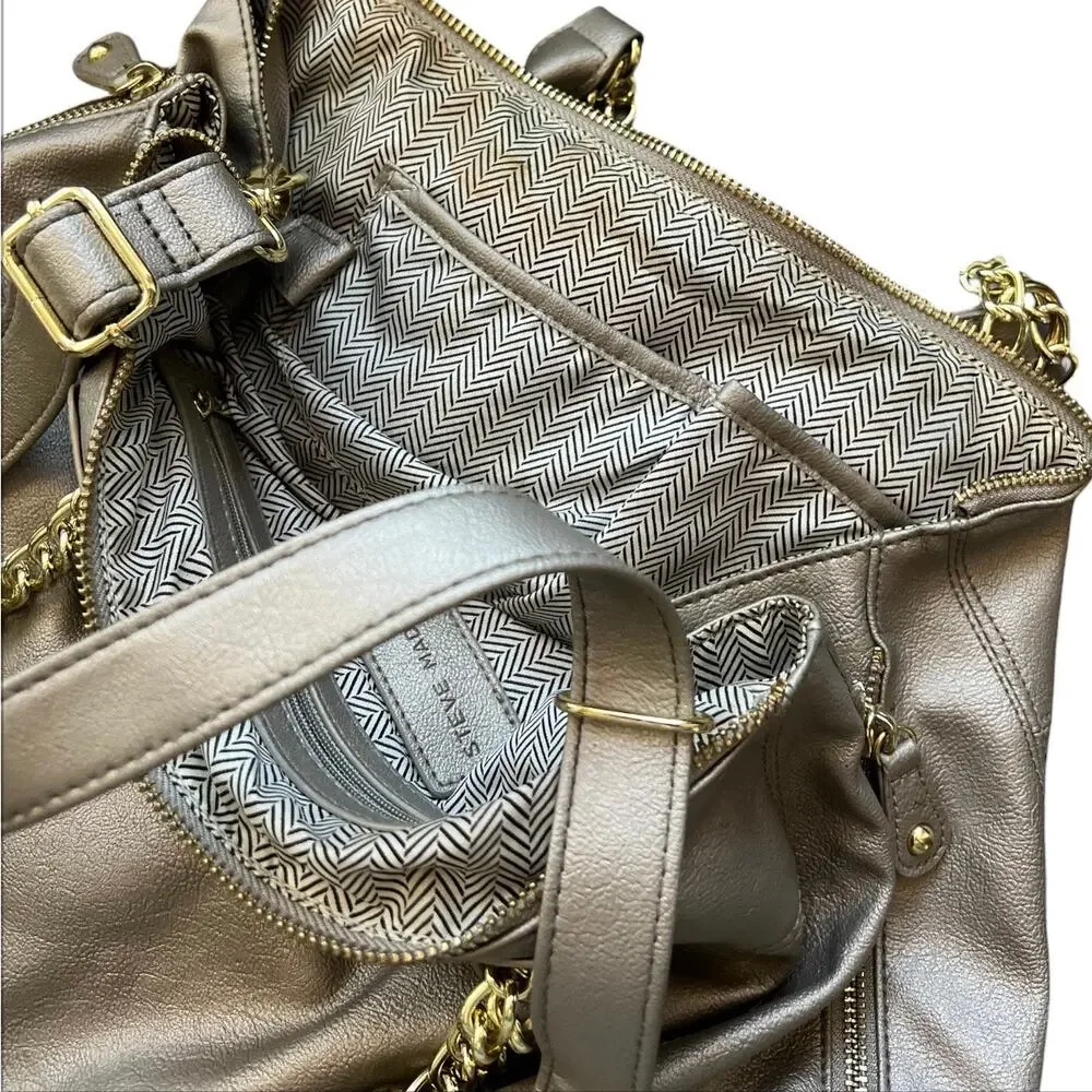 Steve Madden Metallic Taupe Tote with Chain-Accent Handles hand bag neutral